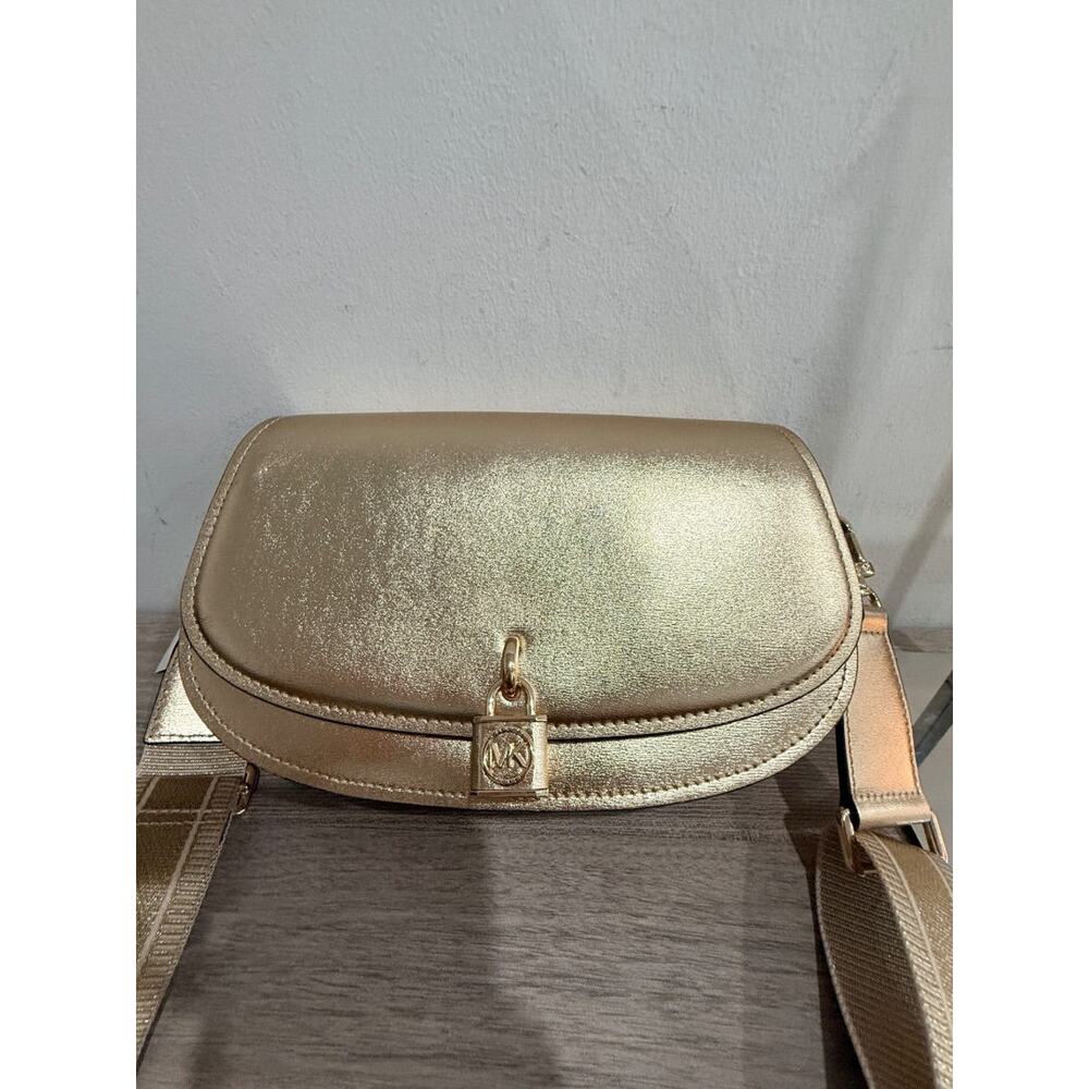 NWT Michael Michael Kors Mila Medium Metallic Leather Messenger Crossbody Bag - Picture 8 of 8
